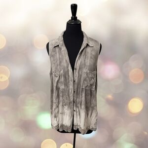 Rock & Republic Sleeveless Button Down Top Gray Tie-Dye XXL